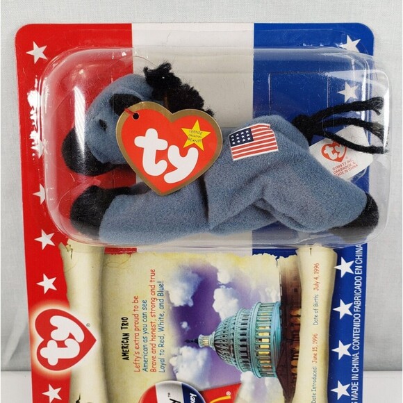 TY Beanie Babies Lefty The Donkey American Trio Sealed New on Card - Picture 5 of 9